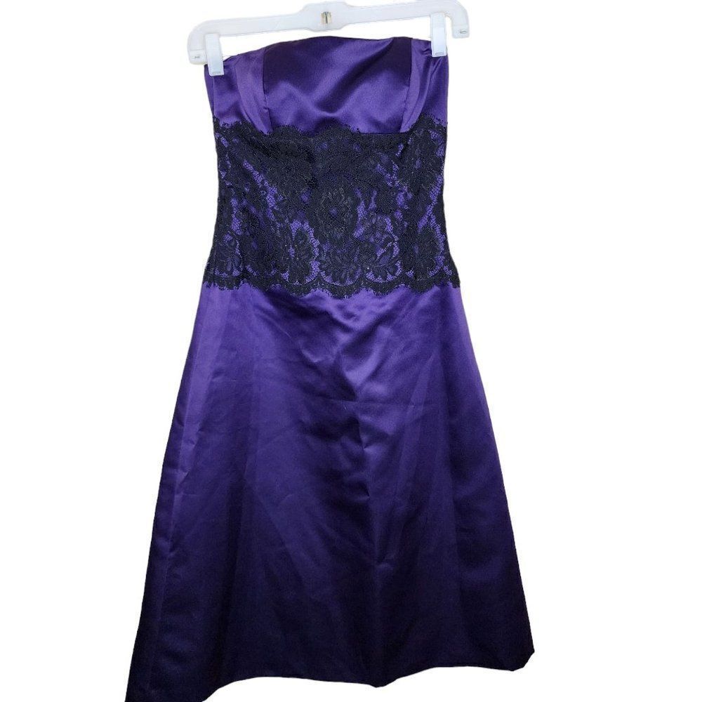 Vintage 90s Y2K After Six Strapless A-Line Midi Dress Womens Size 2 Purple Black
